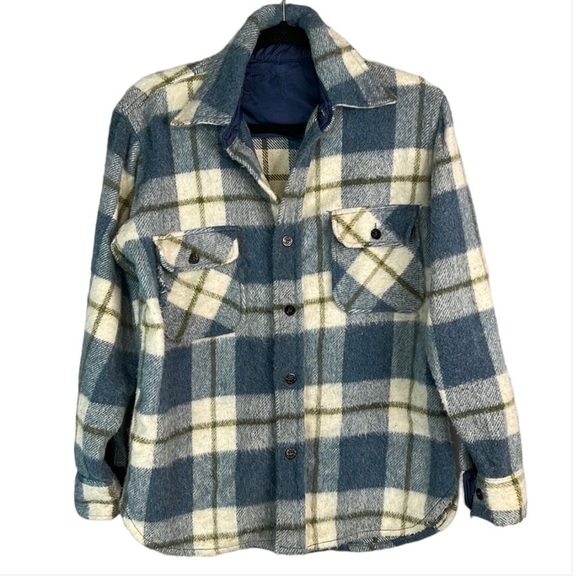 VINTAGE Unisex Blue Plaid Shacket Jacket Wool Mohair Blend Size XS/S *As  Is* - Picture 2 of 10